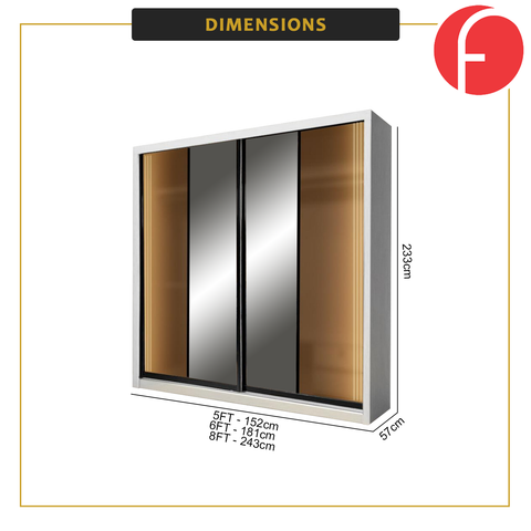 Image of Reyna Series1 5ft/6ft/8ft Sliding Door Wardrobe with Sensor LED Lights