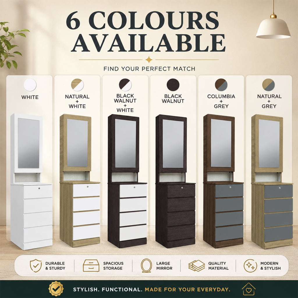 Welsh CARB-P2 Certified Board Dressing Table Smooth Gliding Drawer Dresser 6 Colours