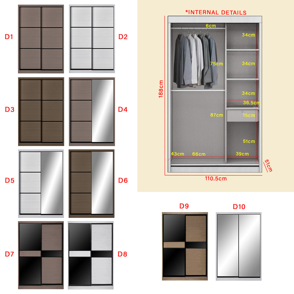Frankfurt Series 4FT 2-Door Sliding Door Wardrobe in 50 Models Available