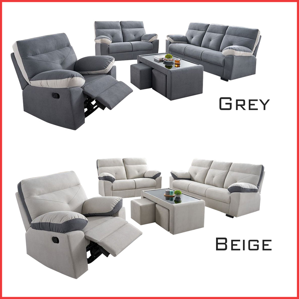 Tanji 1S Recliner 2S/3S Sofa and Coffee Table with Stool Set - PetFriendly in 2 Colours