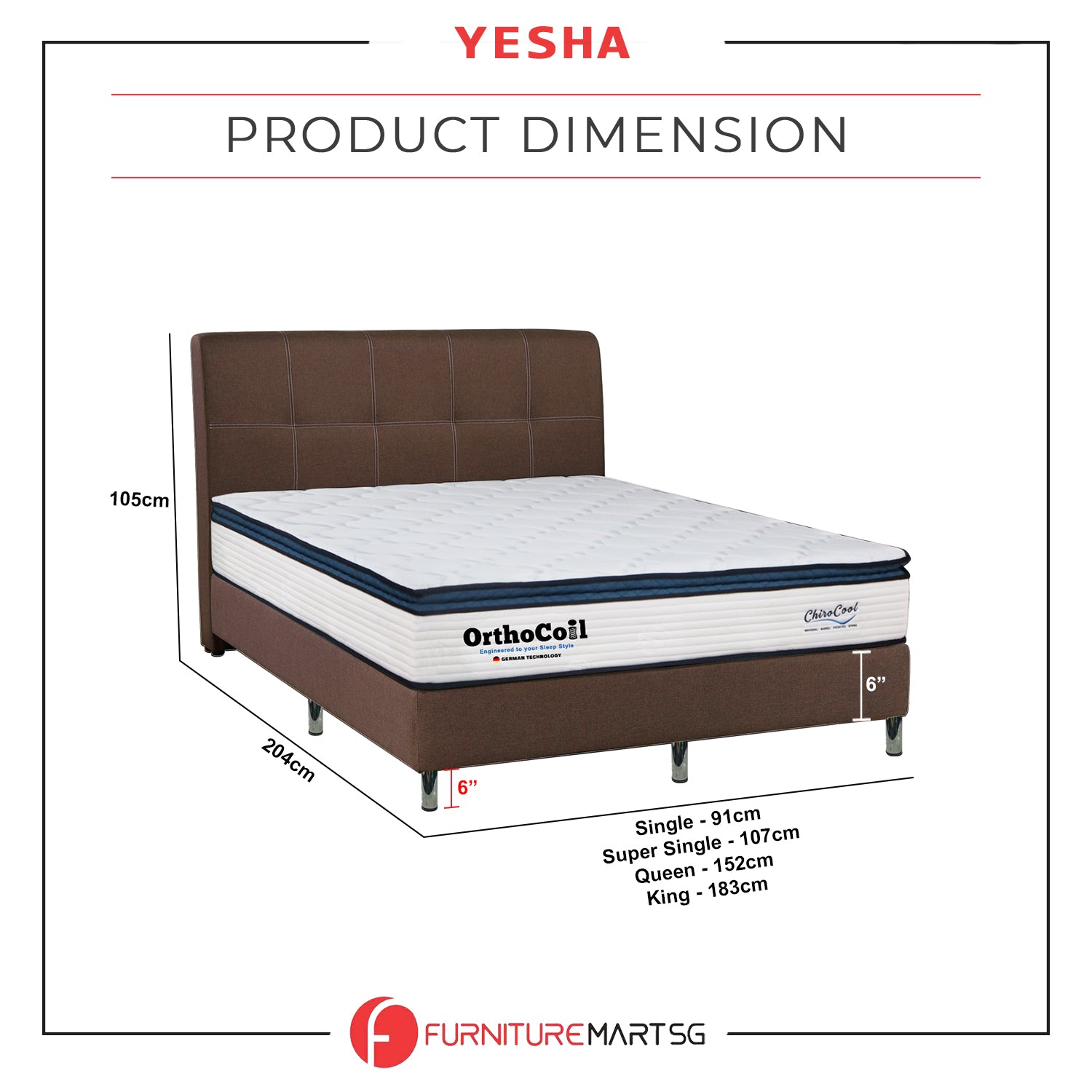 OrthoCoil Yesha Divan Bed Fabric/Faux Leather in 3 Colours All Sizes Available - With Mattress Add-On