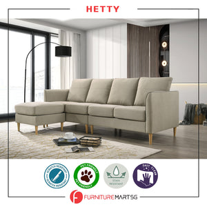 Hetty 3-Seater / 4-Seater Sofa with Stool in Pet-Friendly Fabric 16 Colours