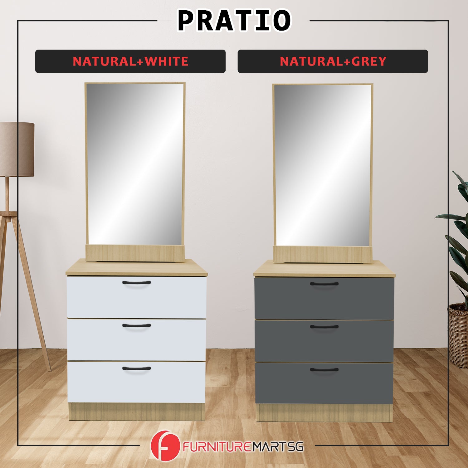 Pratio Dressing Table With Free Stool Laminated Smooth Gliding Drawer In 6 Colours
