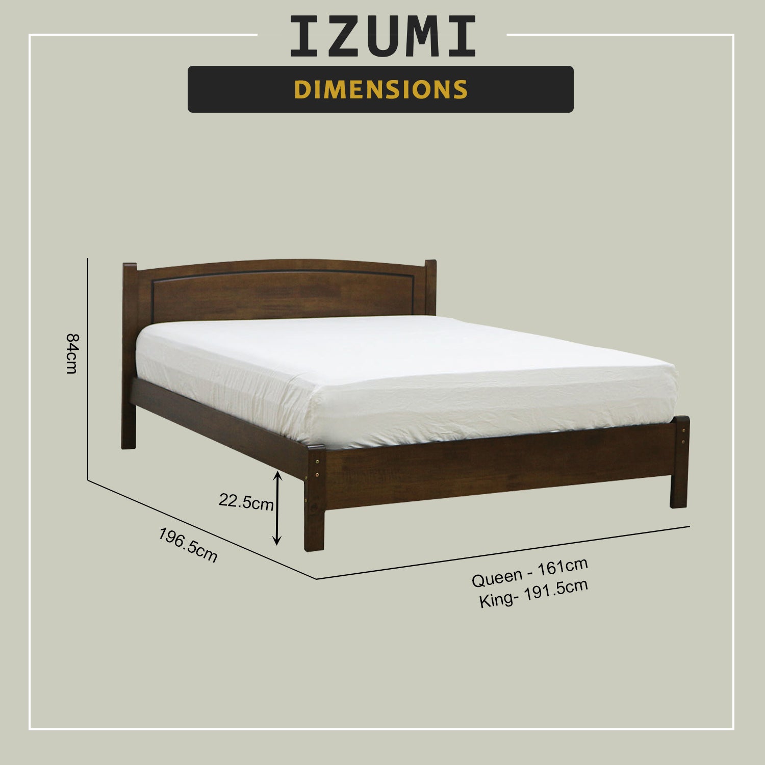 Izumi Wooden Bedframe Queen Size In 2 Colour with Mattress Option - MDF+Veneer Wood
