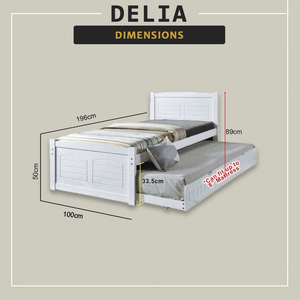 Delia Pull-Out Bed Frame Slatted Wood Base with Pull-out Bed w/ Mattress Option