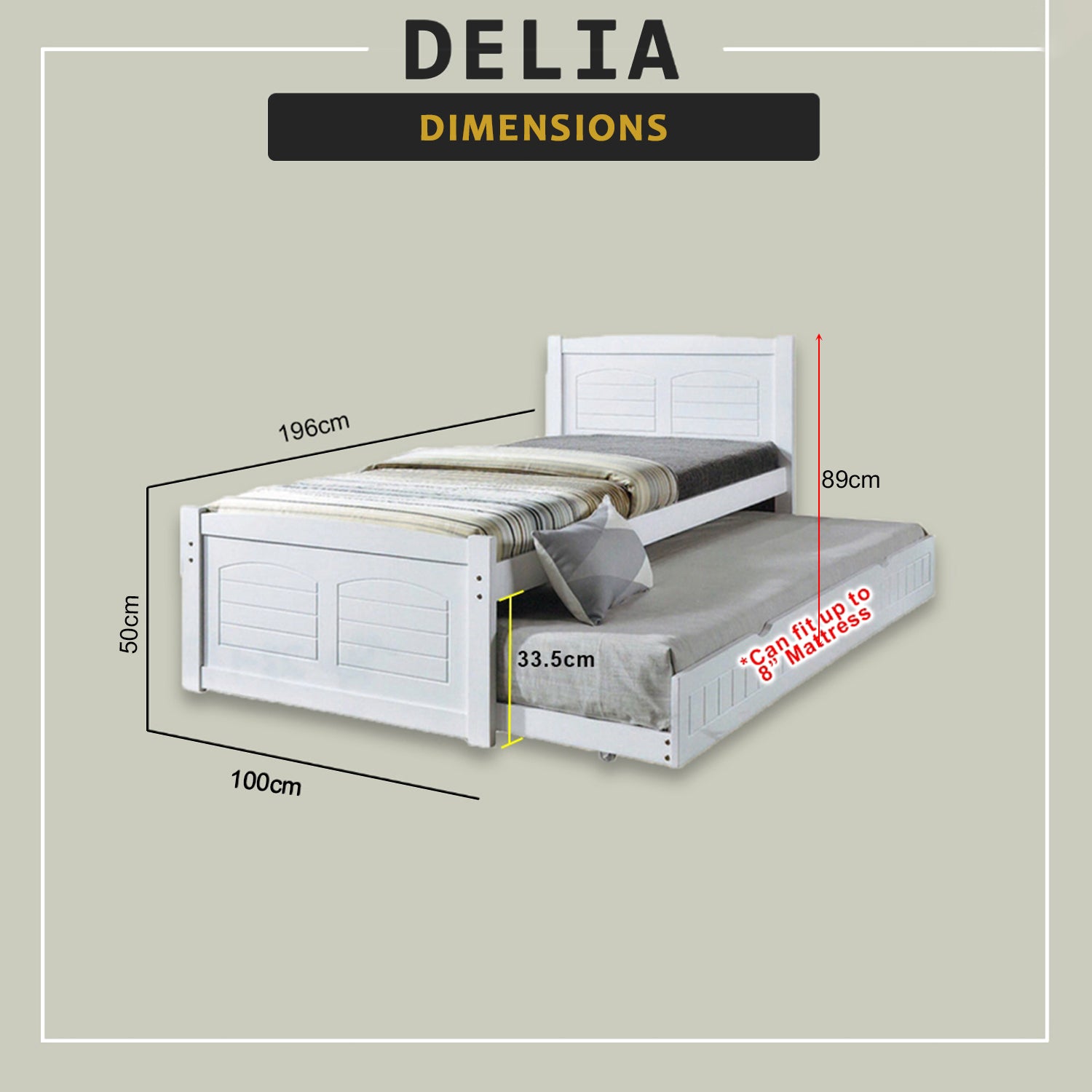 Delia Pull-Out Bed Frame Slatted Wood Base with Pull-out Bed w/ Mattress Option