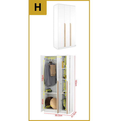 Image of Wrilie Scratch Resistant Wardrobe 3 Doors With Drawers in 11 Models