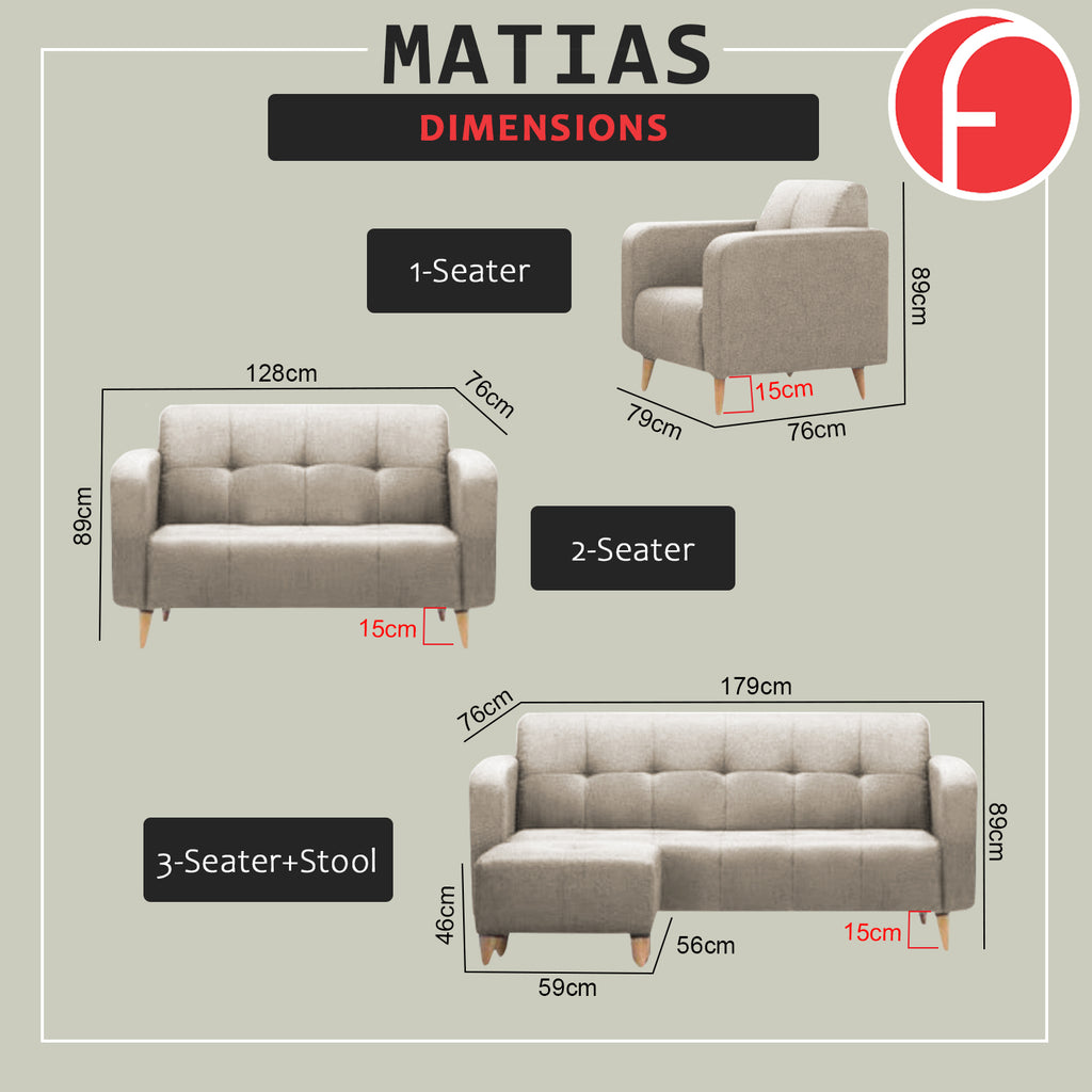 Matias 1/2/3-Seater Sofa with Stool High Density Foam w/ PetFriendly Options