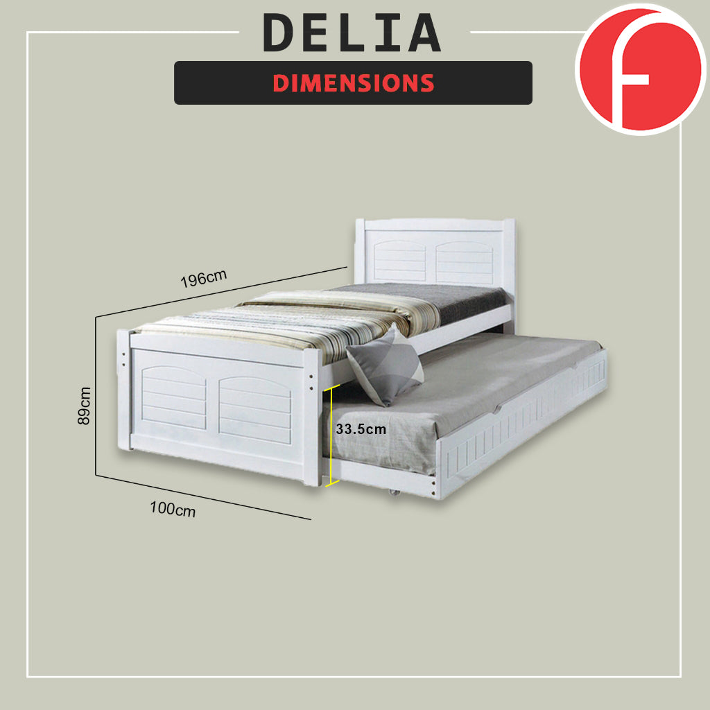 Delia Pull-Out Bed Frame Slatted Wood Base with Pull-out Bed w/ Mattress Option