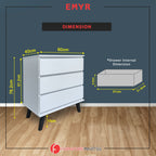 Emyr Series Premium Chest of 3 Drawers Collection Full Laminated Back Panel in 6 Colours