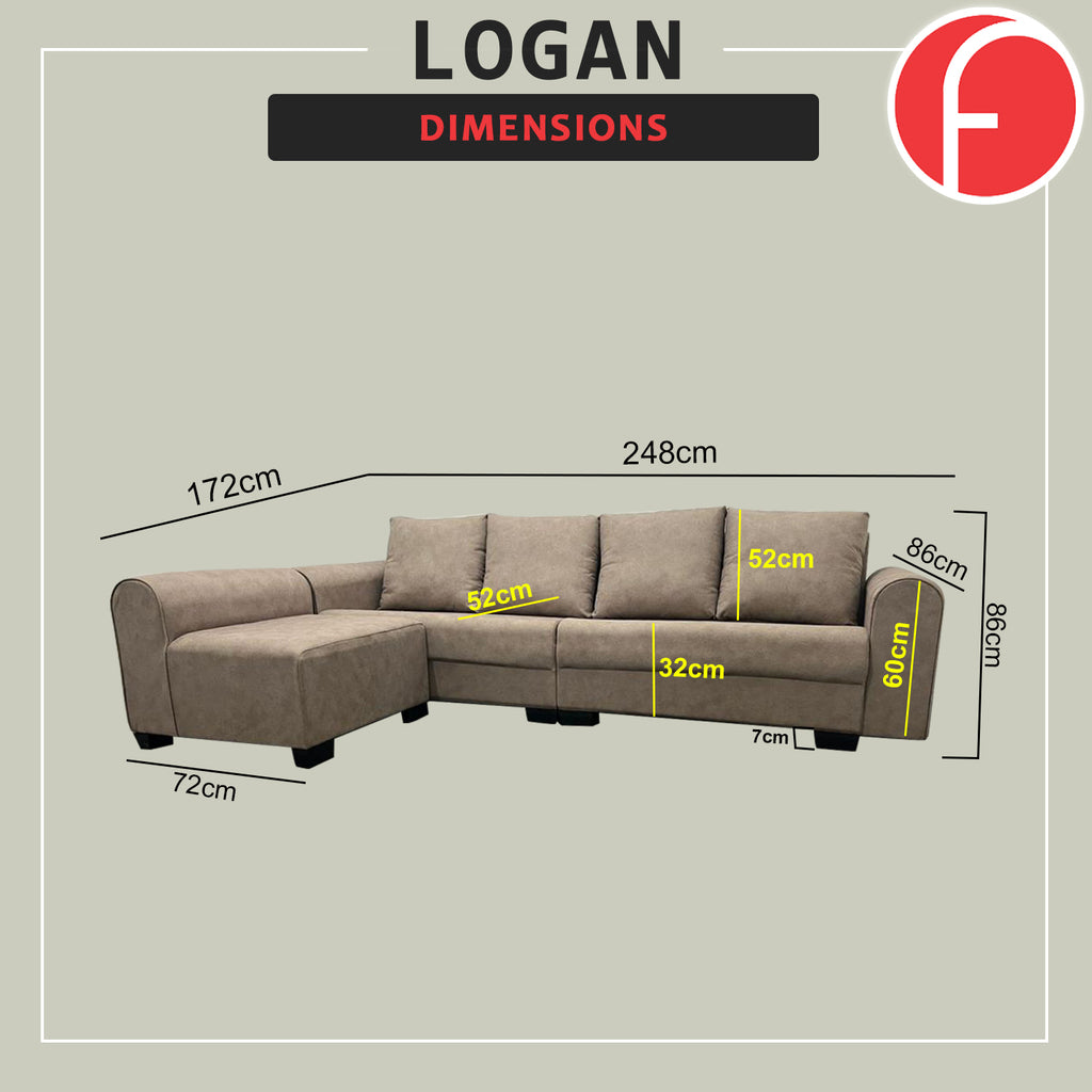 Logan 4 Seater With Chaise in 48 Colour - w/ PetFriendly Options