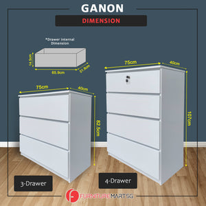 Ganon Series 2 Premium Chest of 3/4 Drawers Collection Full Laminated Back Panel in 6 Colours