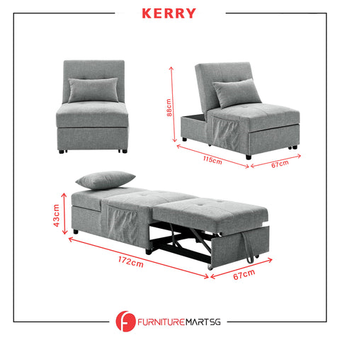 Image of Kerry 1 Seater Sofa Bed in Grey Fabric