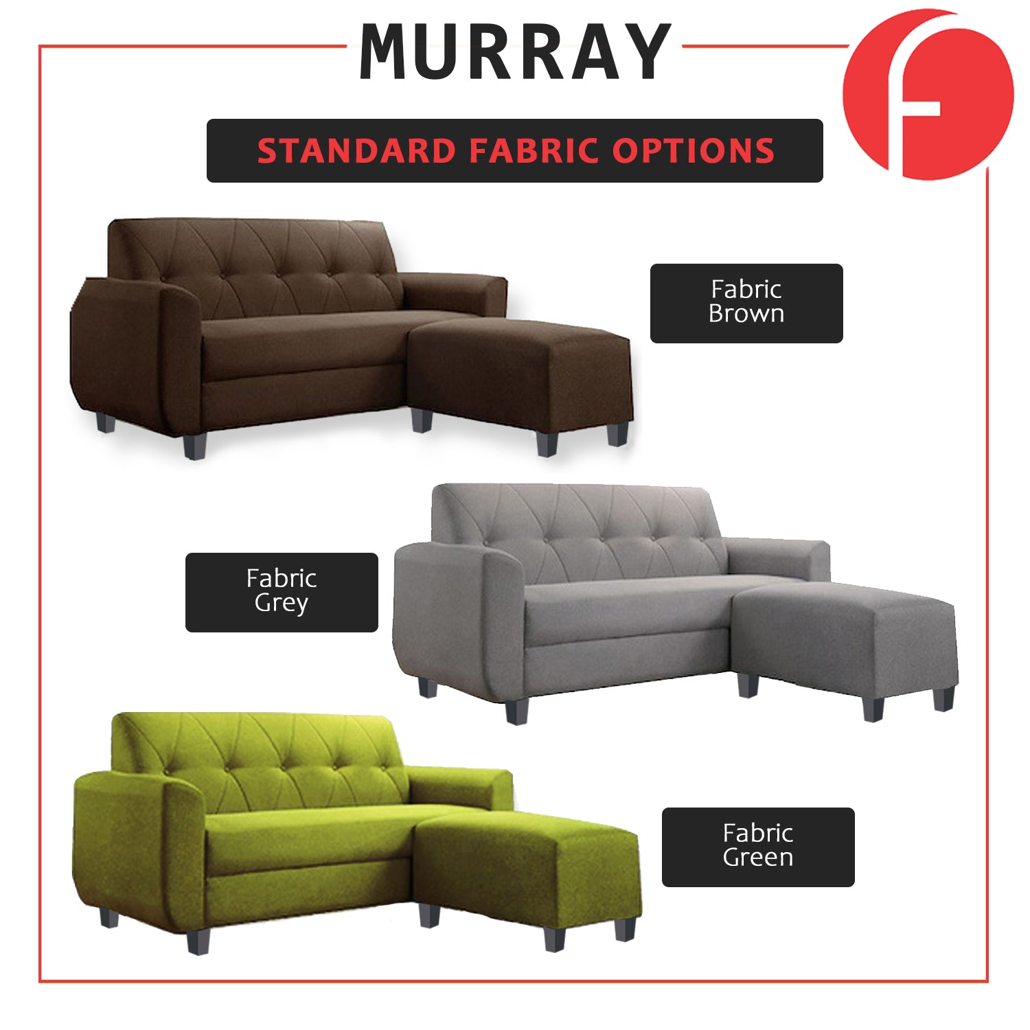 Murray 3 Seater Fabric Sofa with Stool w/ Pet-Friendly Option