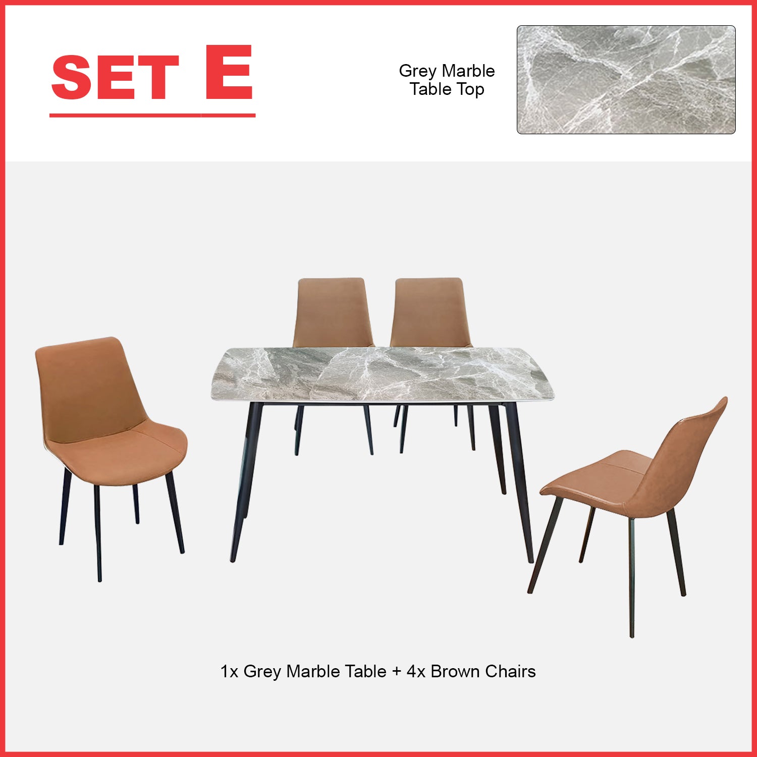 Kaye 1 Table +  4 Chairs Dining Set-  Marble-like Top Dining Table