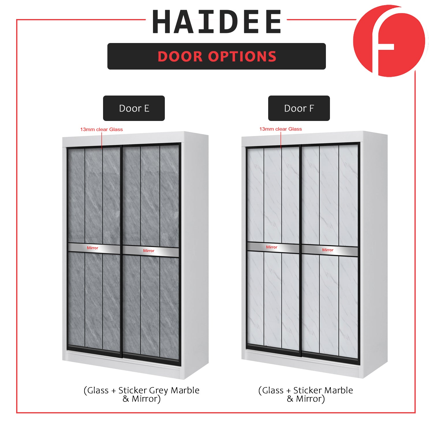 Haidee Series 2-Door Sliding Door Wardrobe in 5 Colors 7 Door Designs