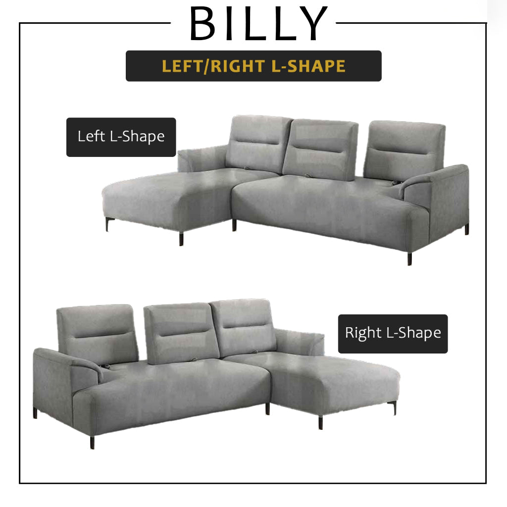 Billy Push Back L-Shaped Sofa in 47 Colour - w/ PetFriendly Fabric/Leather