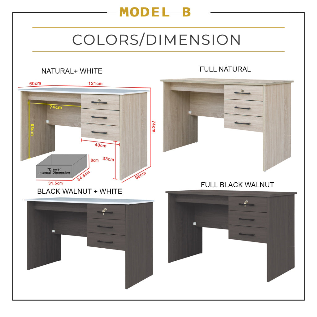 Tonee Writing Table/ Study Desk with Drawers w/ Lock and Shelf CARB-P2 Certified Board