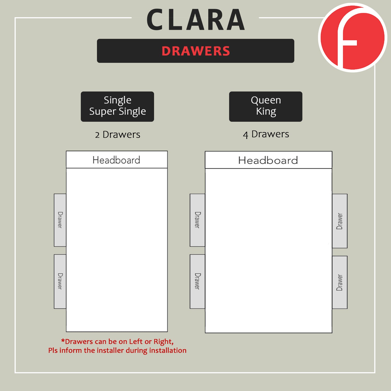 Clara Drawer Bedframe Storage Bed All Sizes - Pet-Friendly Option / Mattress Option