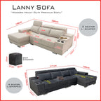 Lanny 3/4-Seater L-Shaped Sofa with Stool & Coffee Table w/ Pet-Friendly Option
