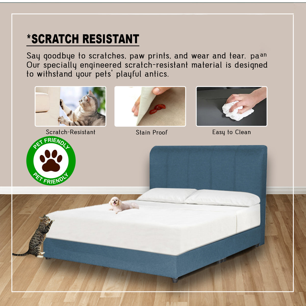 Gracie Divan Bed Frame with PetFriendly Scratch-Resistant Option w/ Mattress - All Sizes