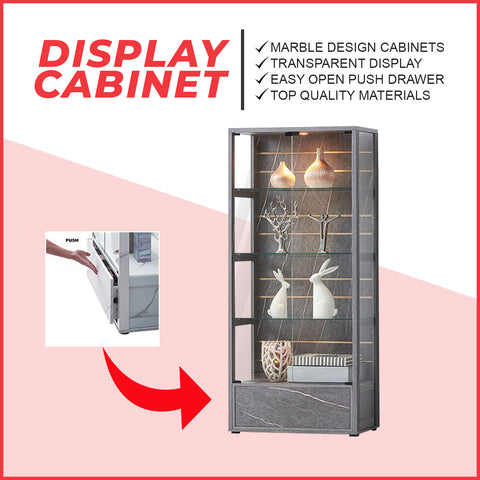 Image of Frieda Series Model C Display Cabinet Marble Design in Marble Grey