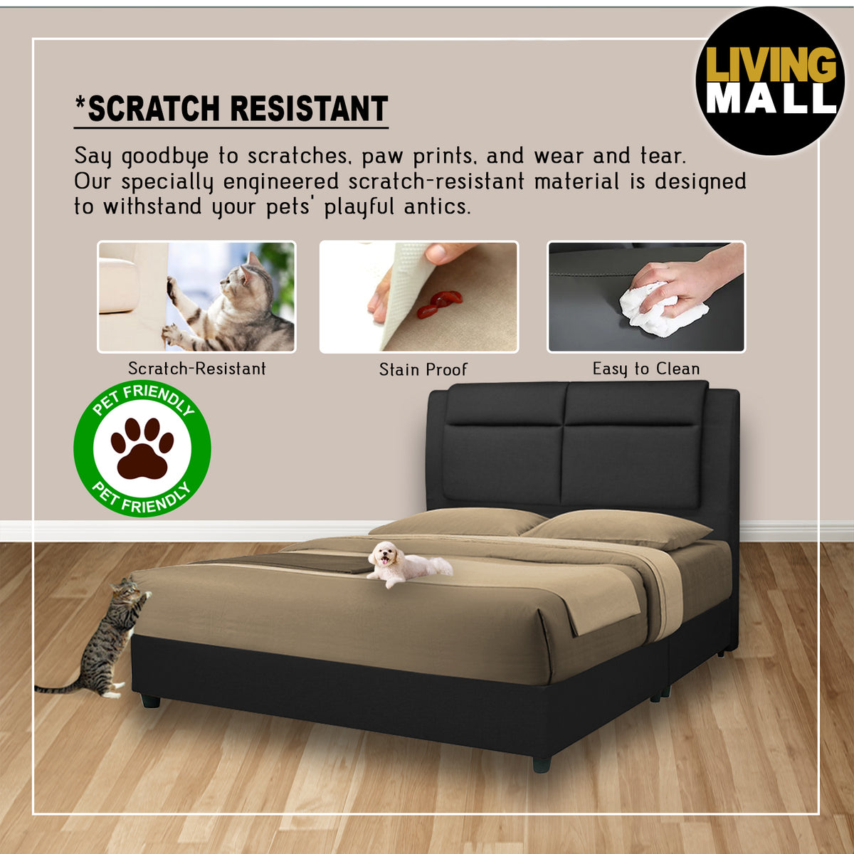 Halen Divan Bed Frame with Foam Padded Headboard w/ Mattress - PetFriendly - All Sizes