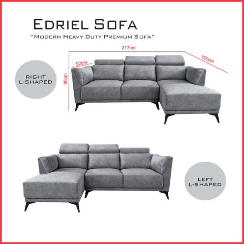 Image of Edriel 2/3-Seater L-Shaped Sofa Scratch-Proof Upholstered Pet-Friendly in 50 Colors