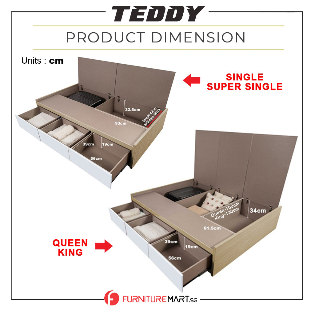 Teddy Storage Bed with Drawers Fully Laminated Eco Board All Sizes w/ Mattress Options