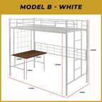 Frances B Single Metal Loft Bed Frame with Built-in Table and Shelves - w/ Mattress Option