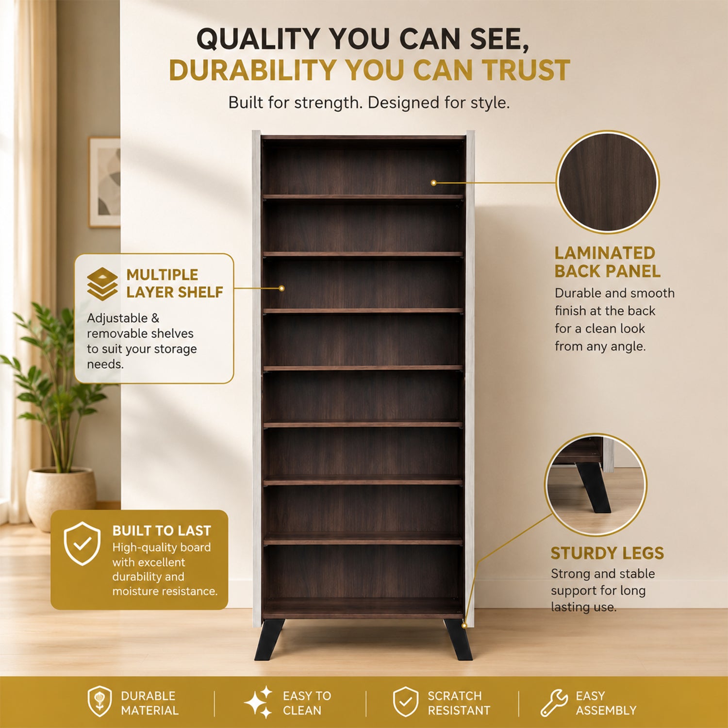 KYLEE 4 Doors Tall Shoe Cabinet Carb-P2 Certified With Air Ventilation Free Installation