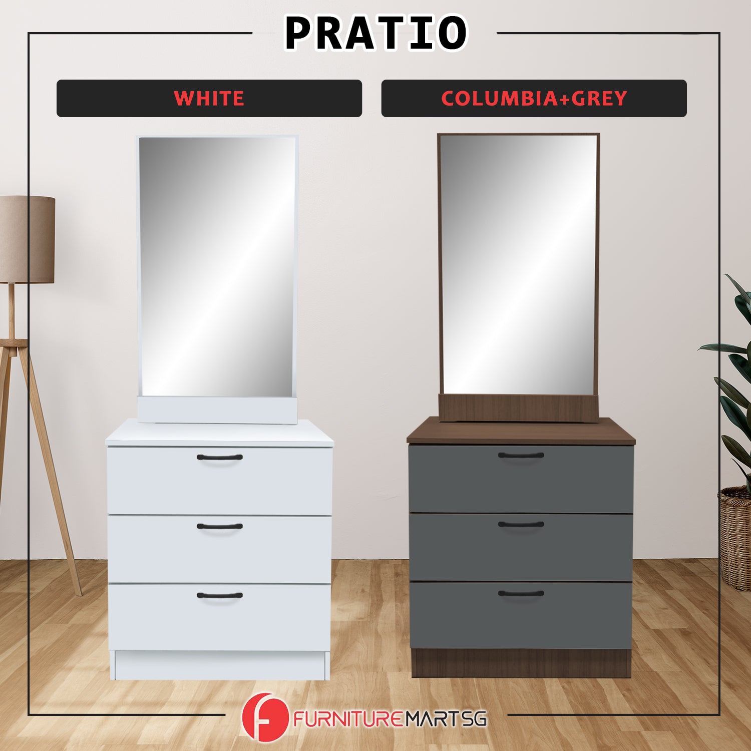 Pratio Dressing Table With Free Stool Laminated Smooth Gliding Drawer In 6 Colours