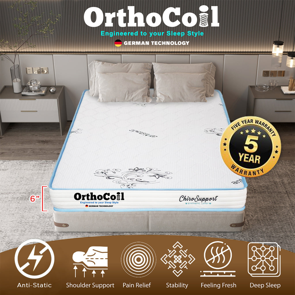 ORTHOCOIL CHIRO SUPPORT 6" Mattress - Full Synthetic Latex w/ Anti-Static Fabric