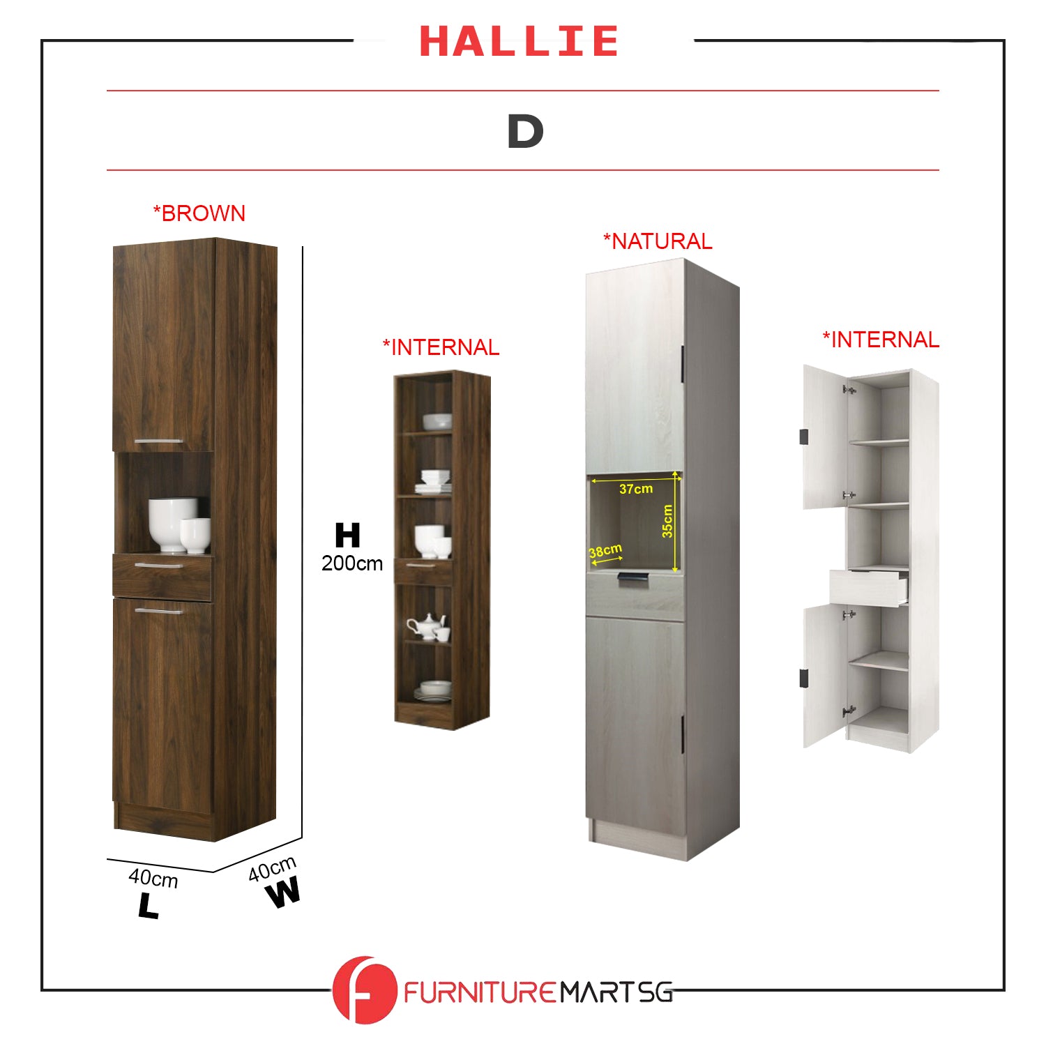 Hallie Series Modular Kitchen Cabinet Melamine Panel Top with Hanging Cabinet in Brown & Natural Color.