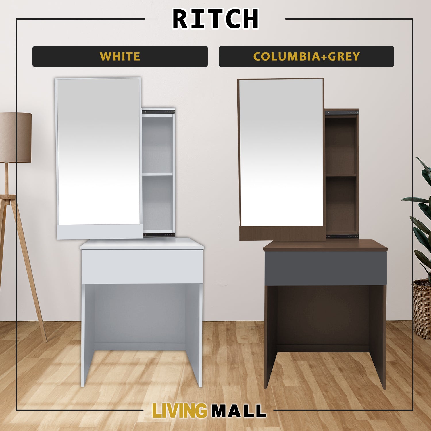 Ritch Dressing Table With Free Stool Laminated Smooth Gliding Drawer In 6 Colours