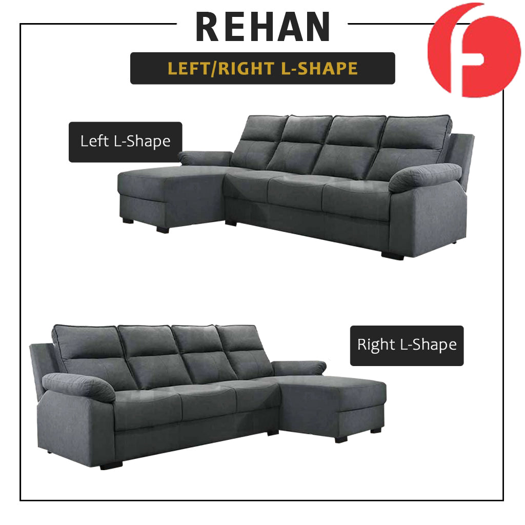 Rehan 4 Seater High Back L-Shaped Sofa in 47 Colour - w/ Pet Friendly Fabric/Leather
