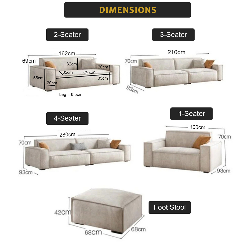 Ailean 1/2/3/4-Seater Sofa with Stool in 47 Colour - w/ PetFriendly Scratch Resistant Option