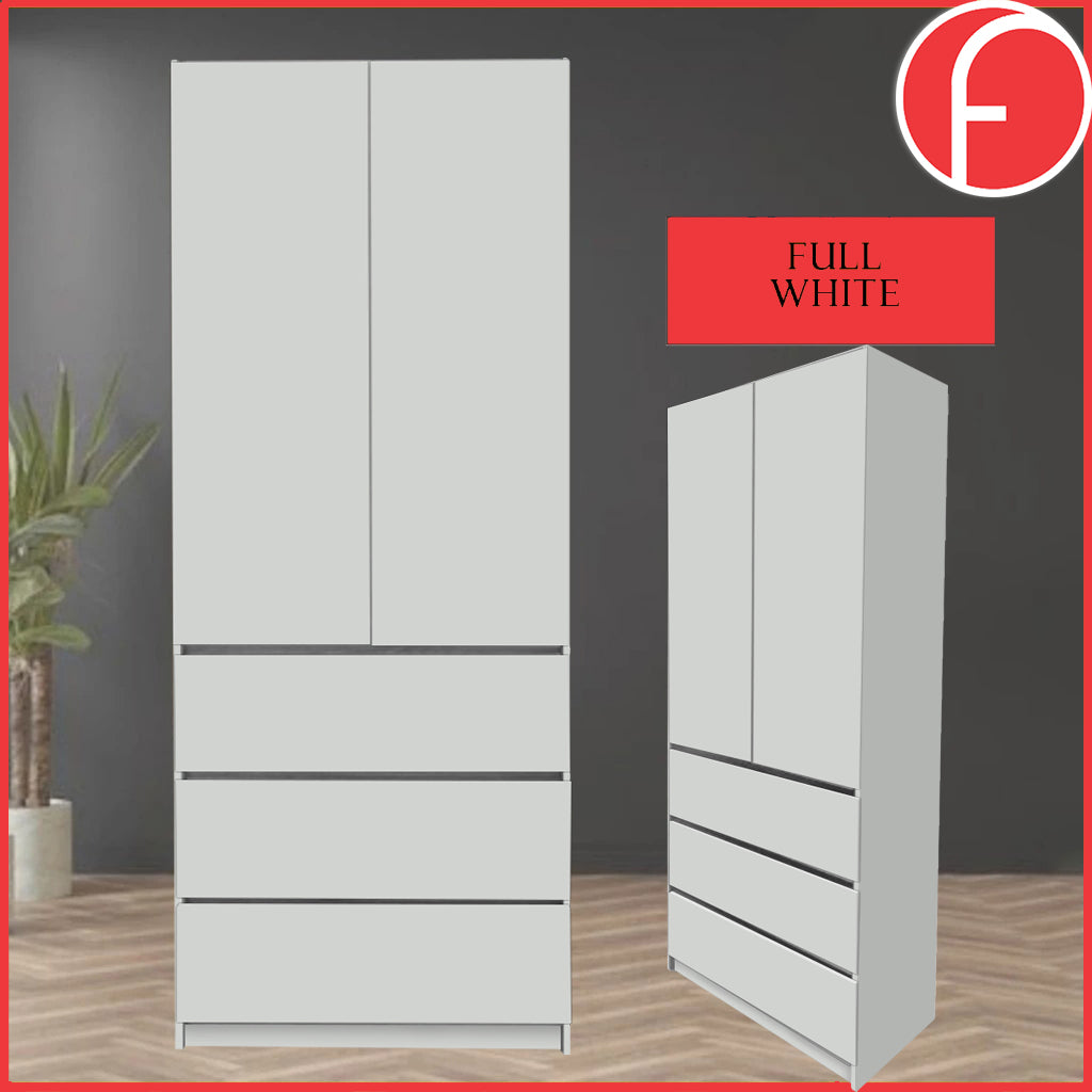 Nolin Modern 2 Door Hanging Wardrobe + 3 Layer Drawer Laminated Back Panel