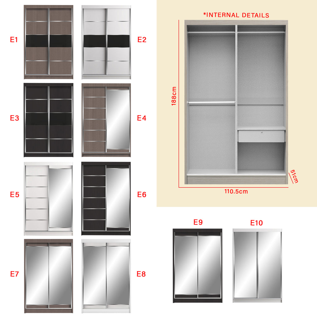 Frankfurt Series 4FT 2-Door Sliding Door Wardrobe in 50 Models Available