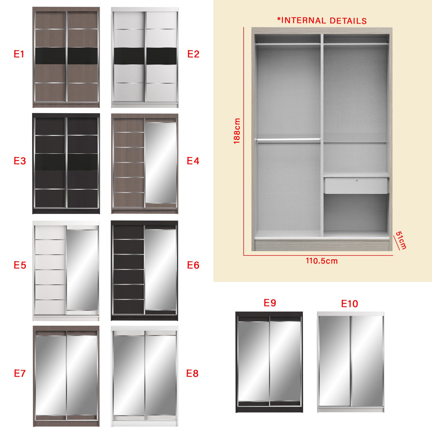 Frankfurt Series 4FT 2-Door Sliding Door Wardrobe in 50 Models Available