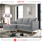 Hetty 3-Seater / 4-Seater Sofa with Stool in Pet-Friendly Fabric 16 Colours