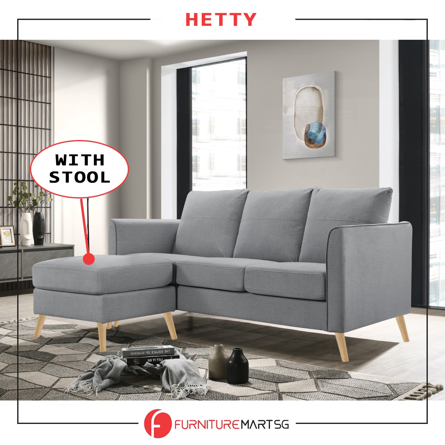 Hetty 3-Seater / 4-Seater Sofa with Stool in Pet-Friendly Fabric 16 Colours