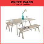Napoli Solid Wood Dining Set Table with Chair and Bench - Available in Natural and Walnut Colour