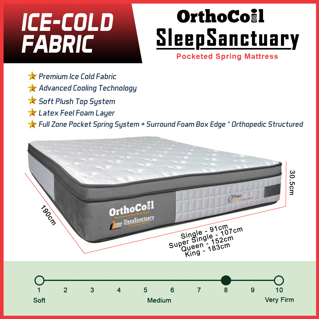 Orthocoil 12" Sleep Sanctuary Ice-Cold Fabric Mattress Pocketed Spring Mattress