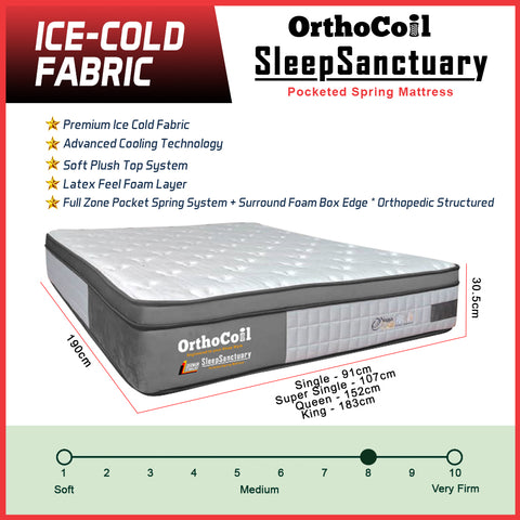 Image of Orthocoil 12" Sleep Sanctuary Ice-Cold Fabric Mattress Pocketed Spring Mattress