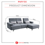 Puffie Pet-Friendly L-shaped Pushback Sofa Pocketed Spring Seat in Grey Colour