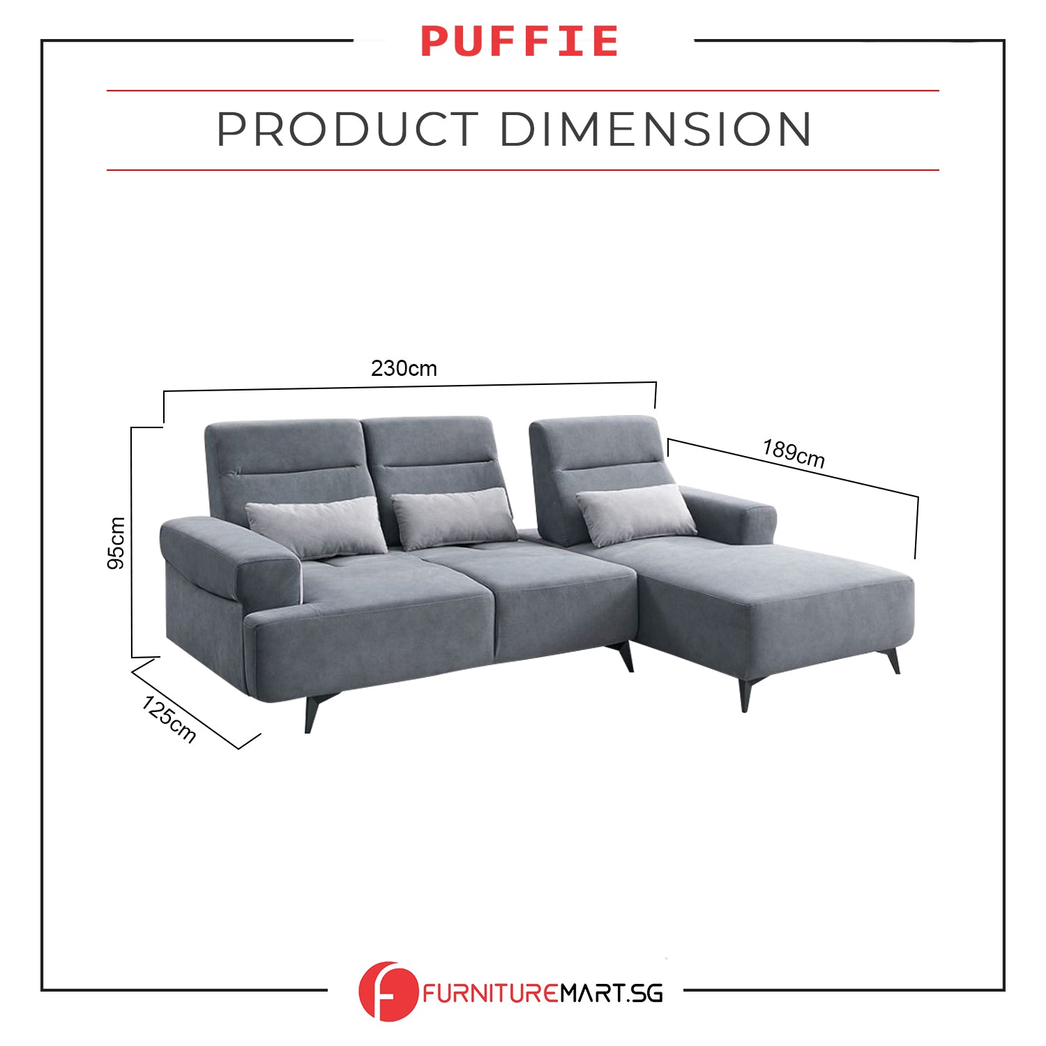 Puffie Pet-Friendly L-shaped Pushback Sofa Pocketed Spring Seat in Grey Colour