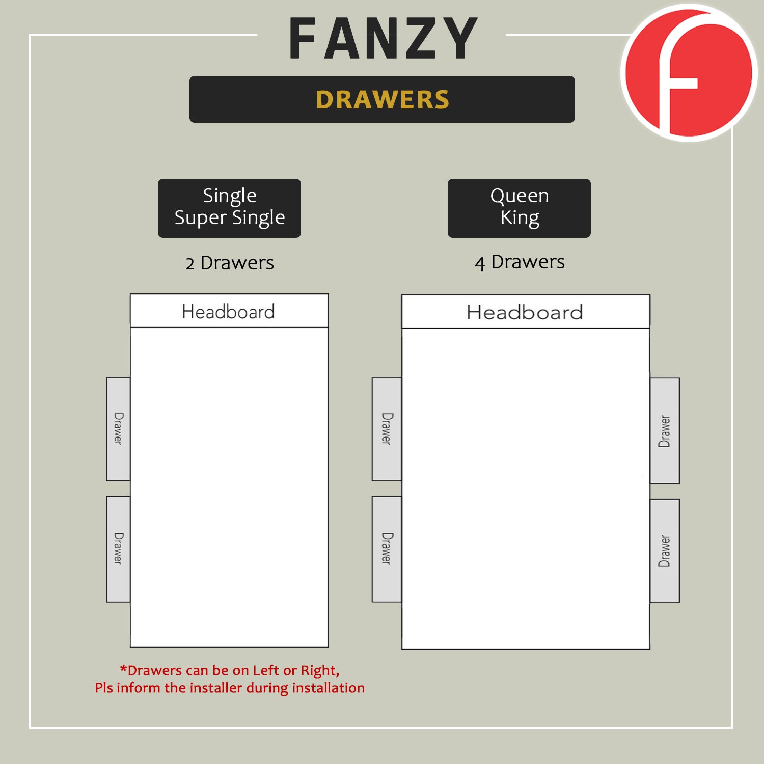 Fanzy Drawer Bedframe Storage Bed All Sizes - Pet-Friendly Option / Mattress Option