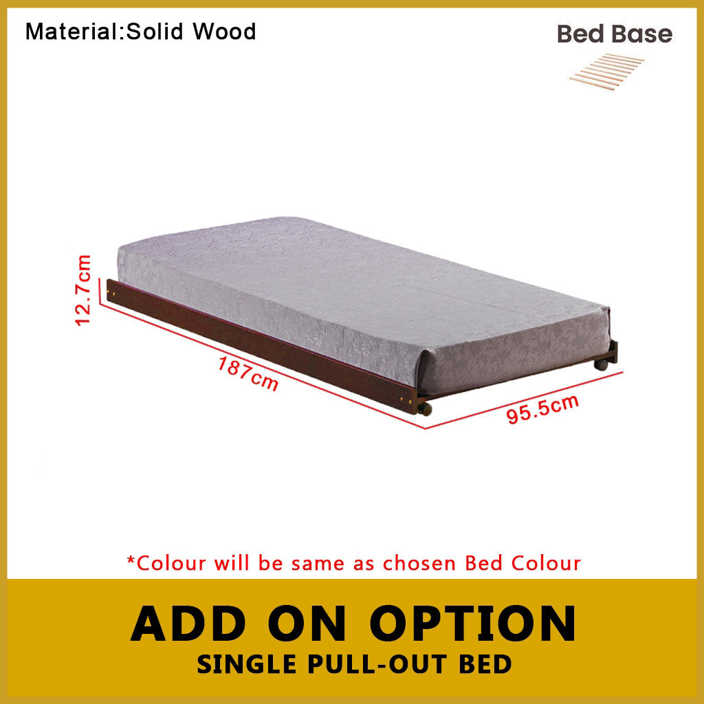 Ethan Single Pull-Out Bedframe MDF + Veneer Solid Wood Slatted Base  - w/ Mattress Option