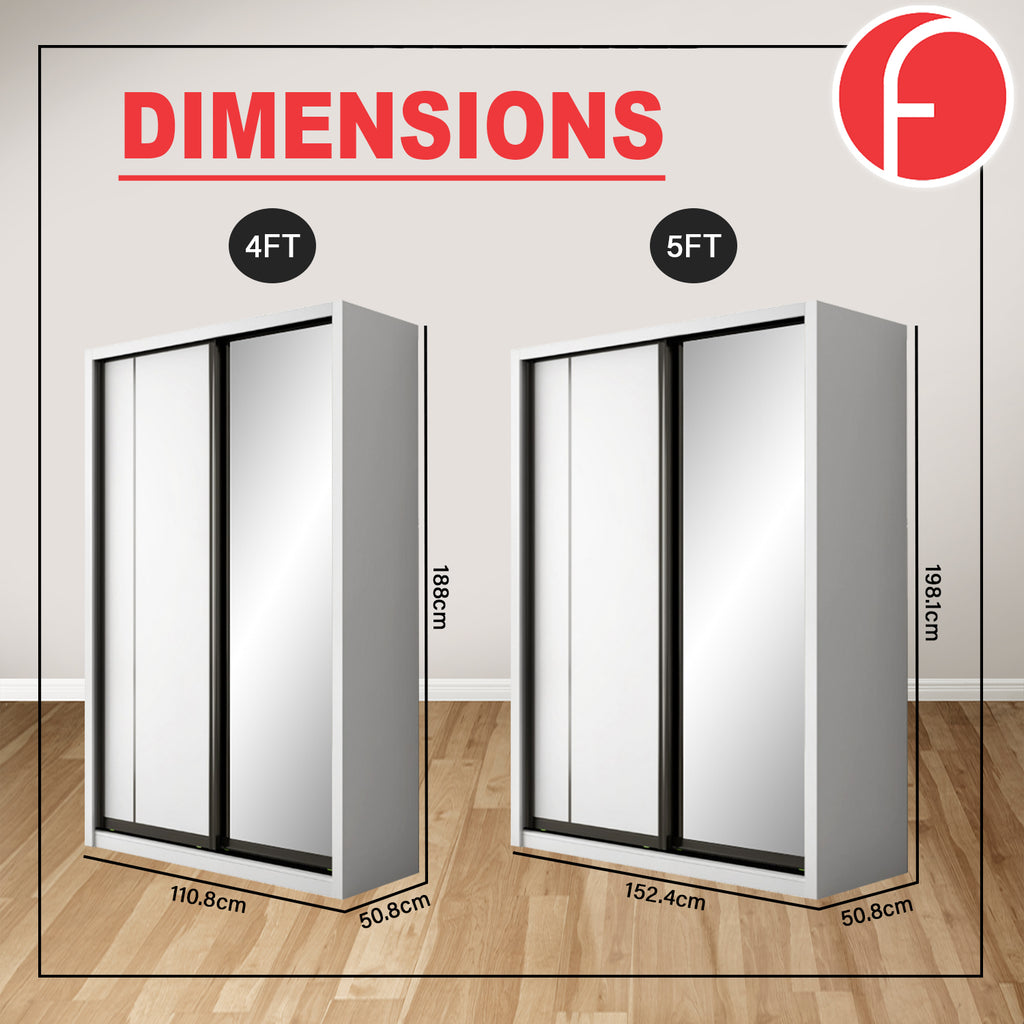 Tiana Series 4FT/5FT 2-Door Sliding Door Wardrobe in White Wash or Walnut